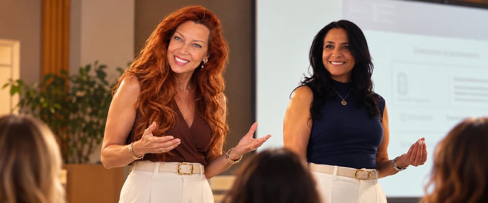 Giselle e Beny Alle apresentando uma palestra